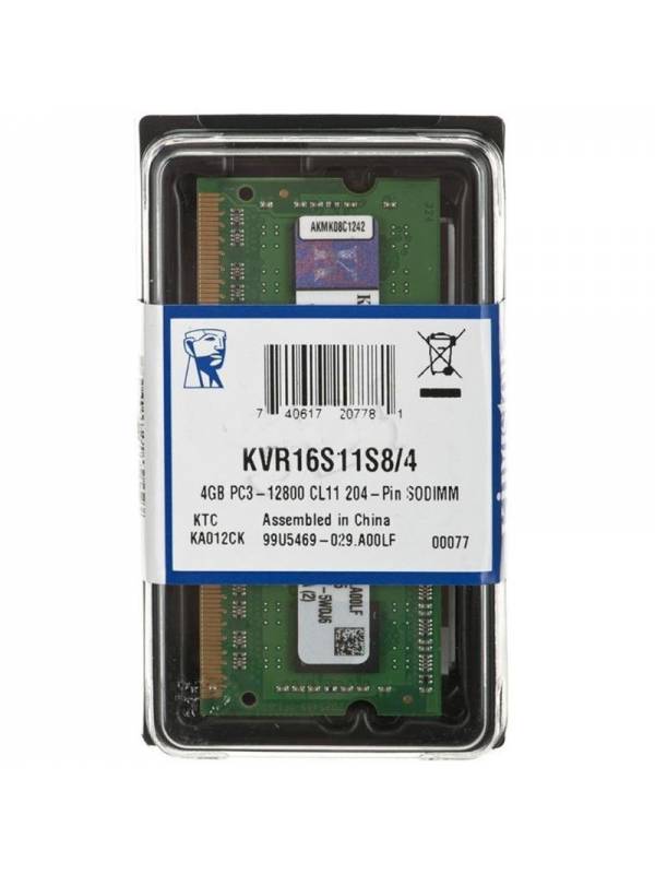 SODIMM DDR3 4GB1600 KINGSTON  MHz PN: KVR16S11S84 EAN: 740617207781