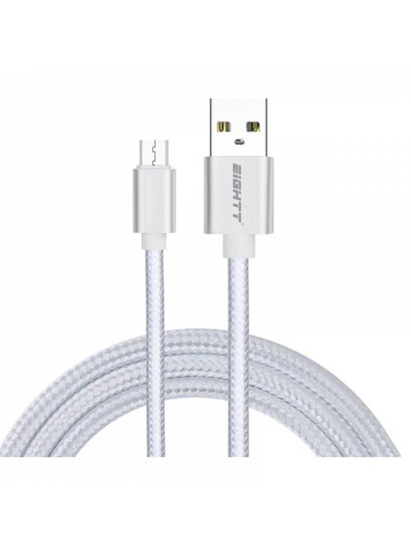 CABLE USB 2.0  1 M A MICRO USB  CARGA TRENZADO PLATA PN: ECM-1S EAN: 8425402170885