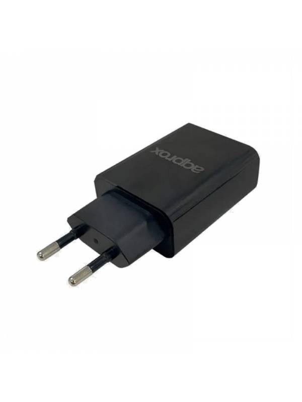 CARGADOR  5V ENCHUFE APPROX 2X USB TRAVEL WALL NEGRO PN: APPUSBWALL24 EAN: 8435099529750