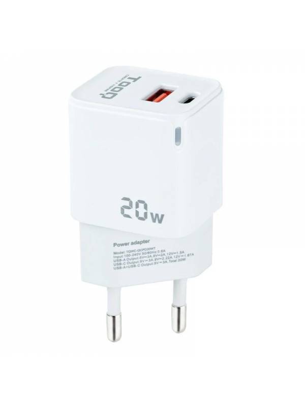 CARGADOR  5V ENCHUFE 2 X USB   TYPE C, USB, 20W BLANCO PN: TQWC-QCPD20WT EAN: 8433281012547