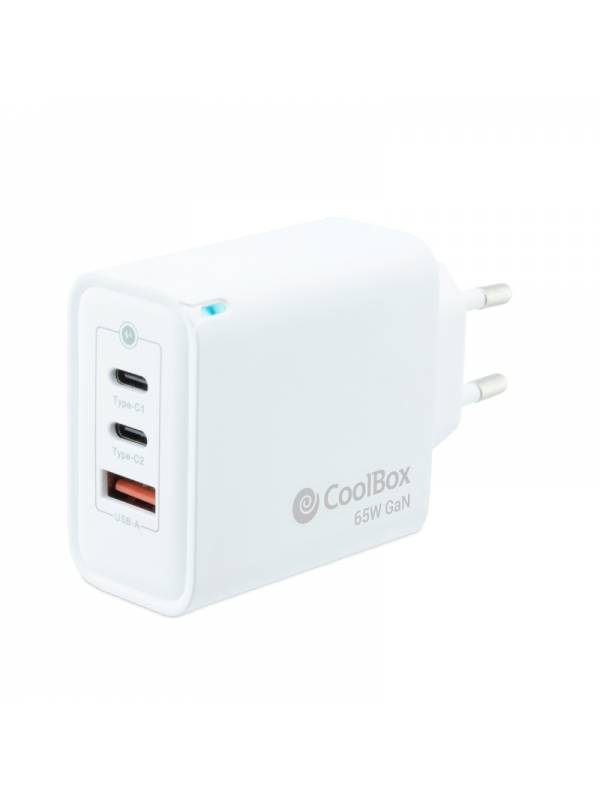 CARGADOR  5V ENCHUFE 2 X USB   TYPE C, 1 X USB PN: COO-CUP-65CCA EAN: 8437012429970