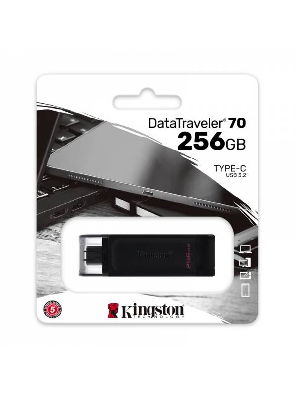 MEMORIA USB 3.2 256GB KINGSTON TYPE C DATATRAVELER 70 NEGRO PN: DT70256GB EAN: 740617331233