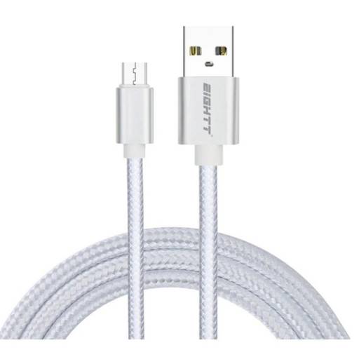 CABLE USB 2.0  1 M A MICRO USB  CARGA TRENZADO PLATA PN: ECM-1S EAN: 8425402170885