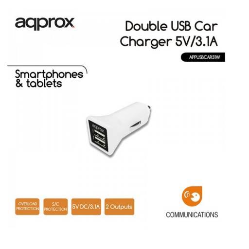 CARGADOR  5V COCHE 2X USB 3.1A  BLANCO PN: APPUSBCAR31W EAN: 8435099516194