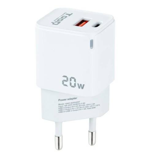 CARGADOR  5V ENCHUFE 2 X USB   TYPE C, USB, 20W BLANCO PN: TQWC-QCPD20WT EAN: 8433281012547