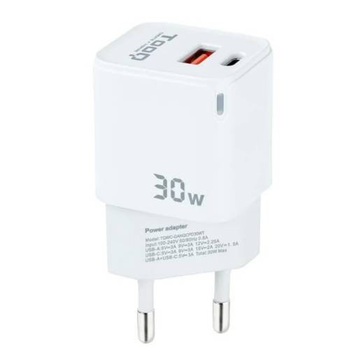 CARGADOR  5V ENCHUFE 2 X USB,  TYPE C, USB, 30W BLANCO PN: TQWC-GANQCPD30WT EAN: 8433281012561