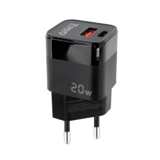 CARGADOR  5V ENCHUFE 2 X USB   TYPE C, USB, 20W NEGRO PN: TQWC-QCPD20 EAN: 8433281014077